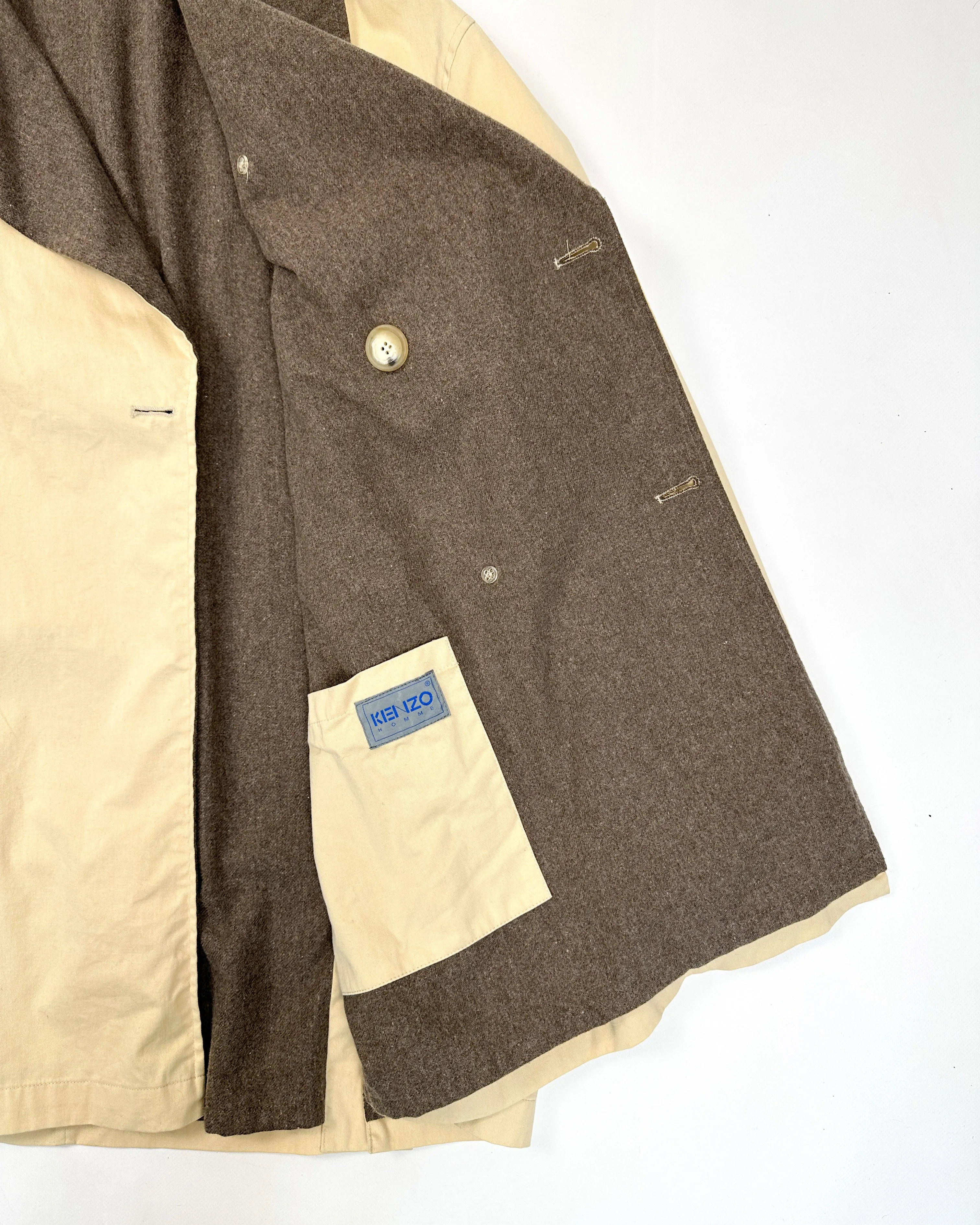 Kenzo Homme Cream Buttoned Coat Jacket 1990's