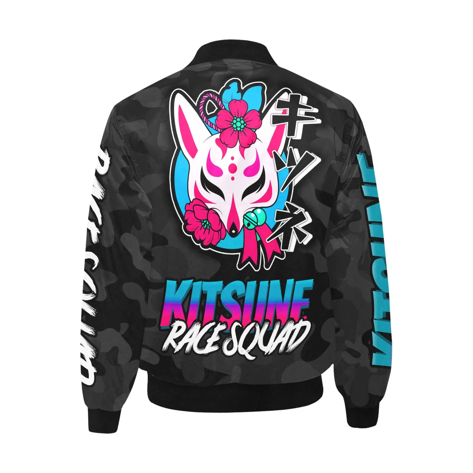 Stylish Kitsune Black Camo Bomber Jacket