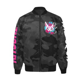 Stylish Kitsune Black Camo Bomber Jacket