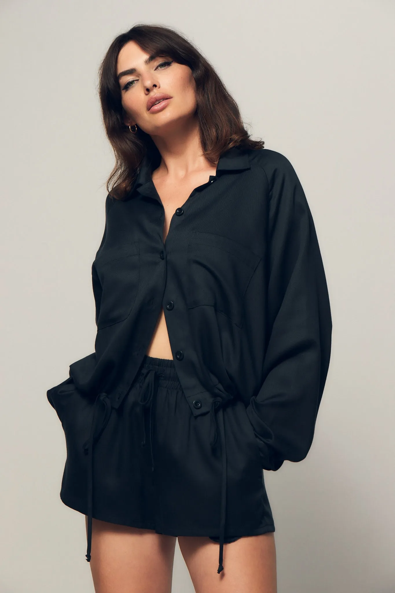 LNA - Drawstring Button Down - Pirate Black