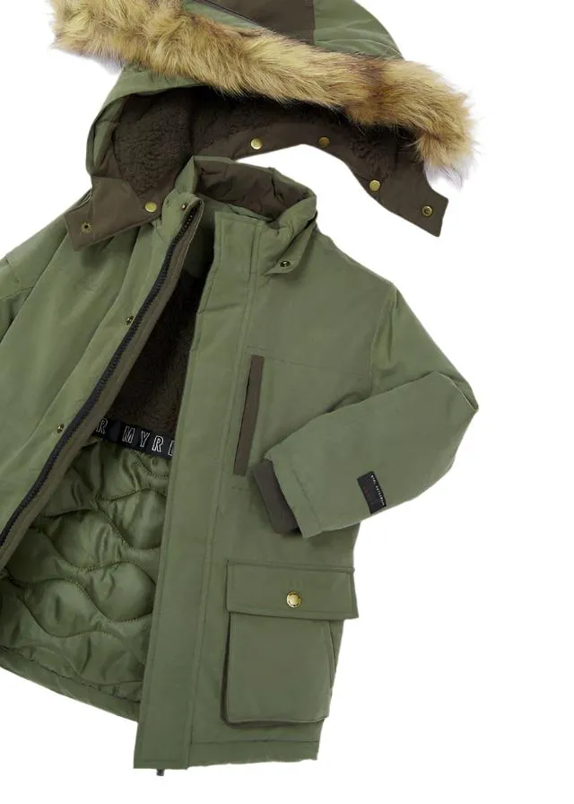 Mayoral Mini Faux Fur Hooded Parka Coat _Green 4464-17