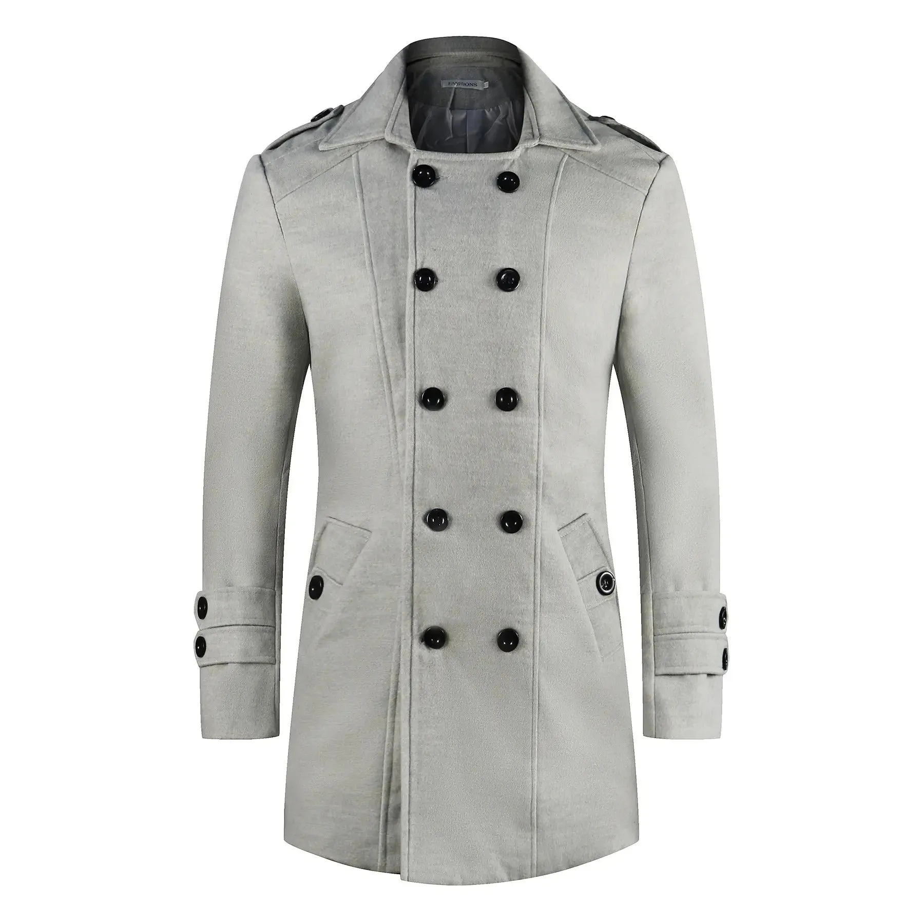 Men's Double breasted Woolen Coat Mid Length Slim Outerwear Trench Coat | 3013