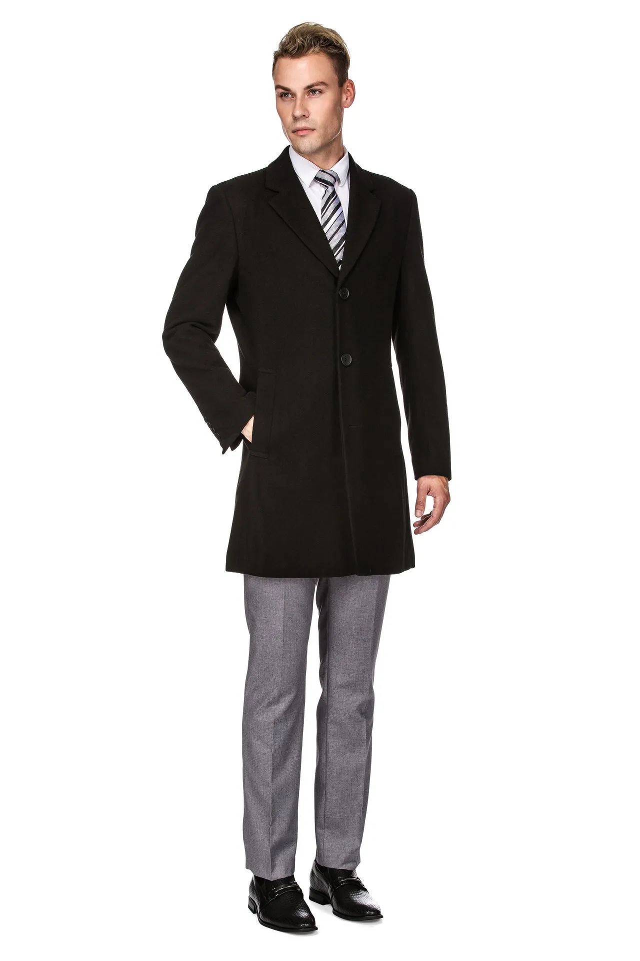 Men's Tailored Wool Blend Notch Collar Wool Blend Walker Car Coat Jacket