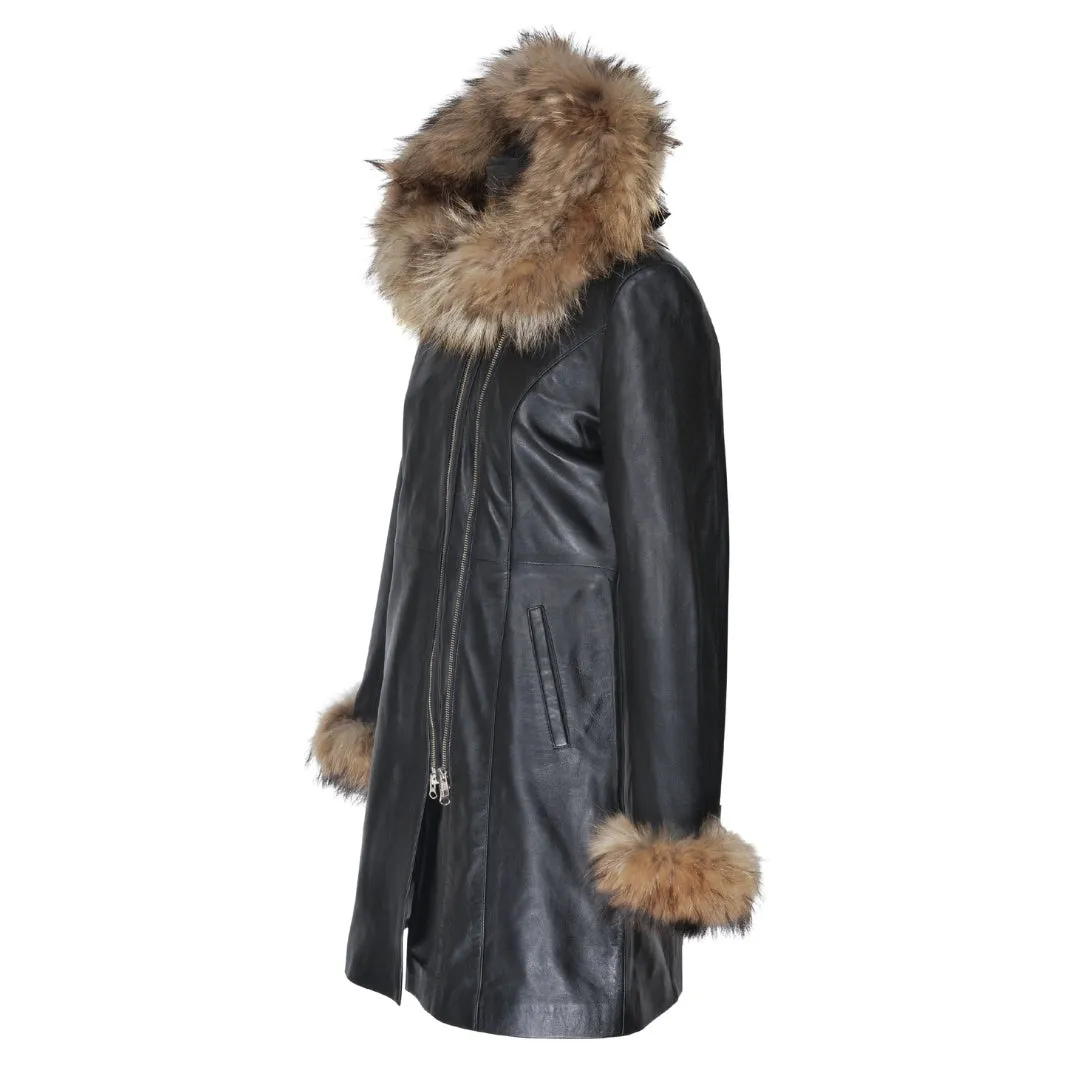 Natalie black winter coat with fur cuffs