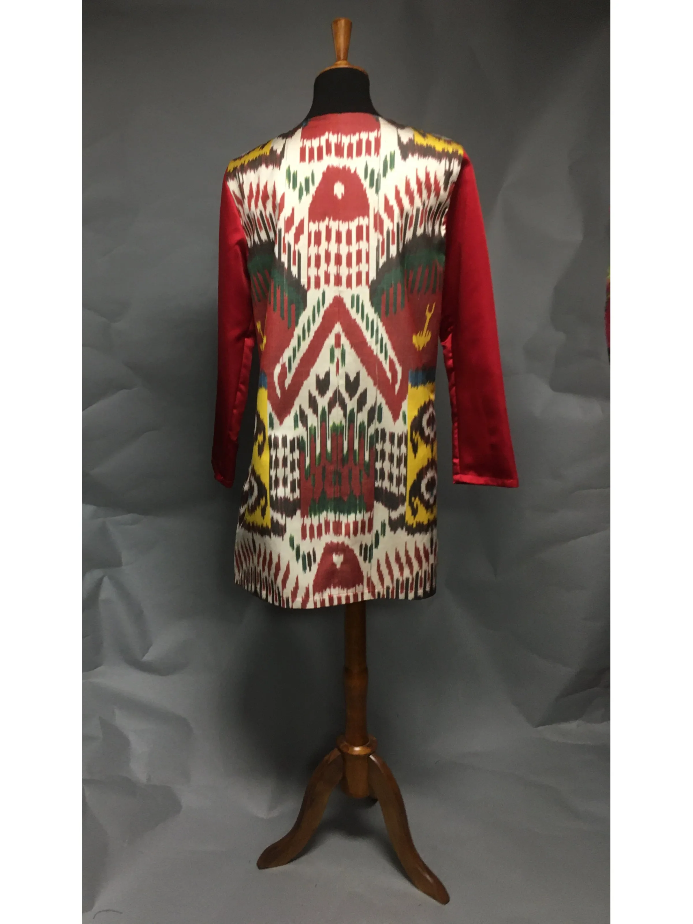 *Pieced Ikat with Red Silk and Plaid Silk Taffeta Coat