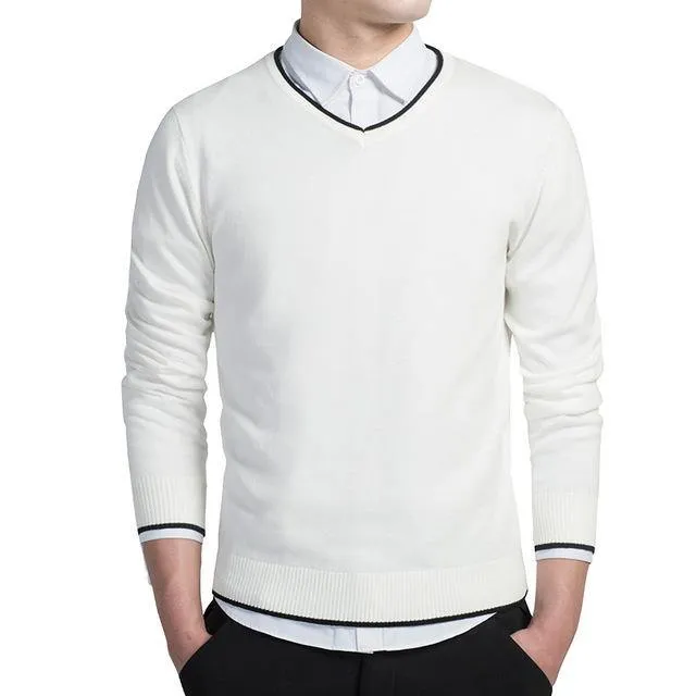 Pullover Men V-neck Casual Long Sleeve Sweaters