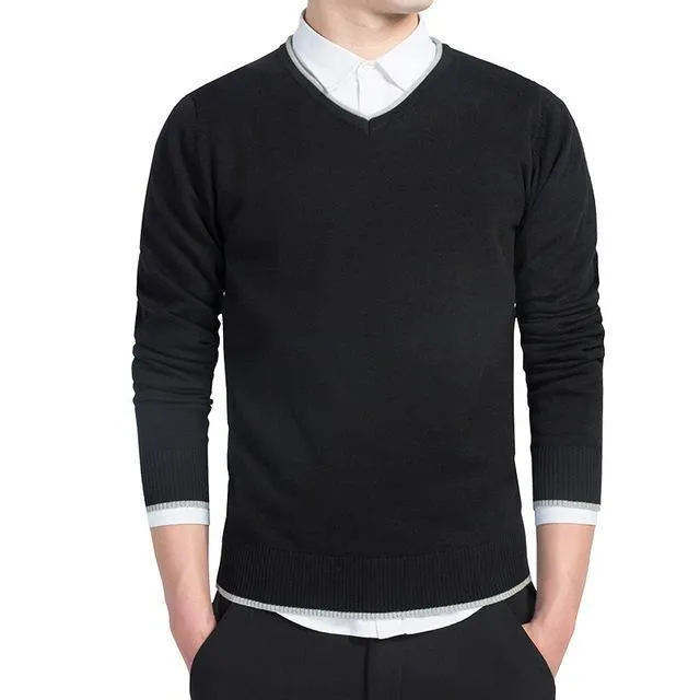 Pullover Men V-neck Casual Long Sleeve Sweaters