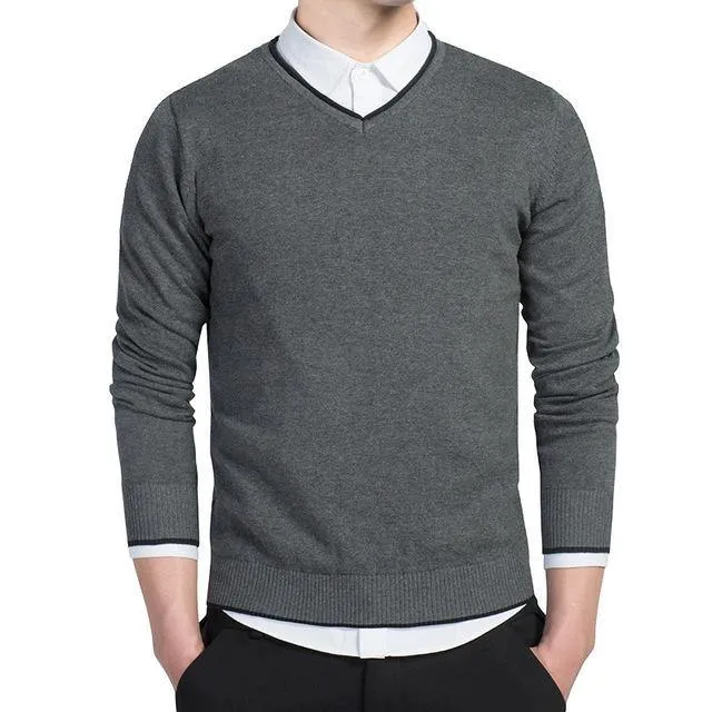 Pullover Men V-neck Casual Long Sleeve Sweaters