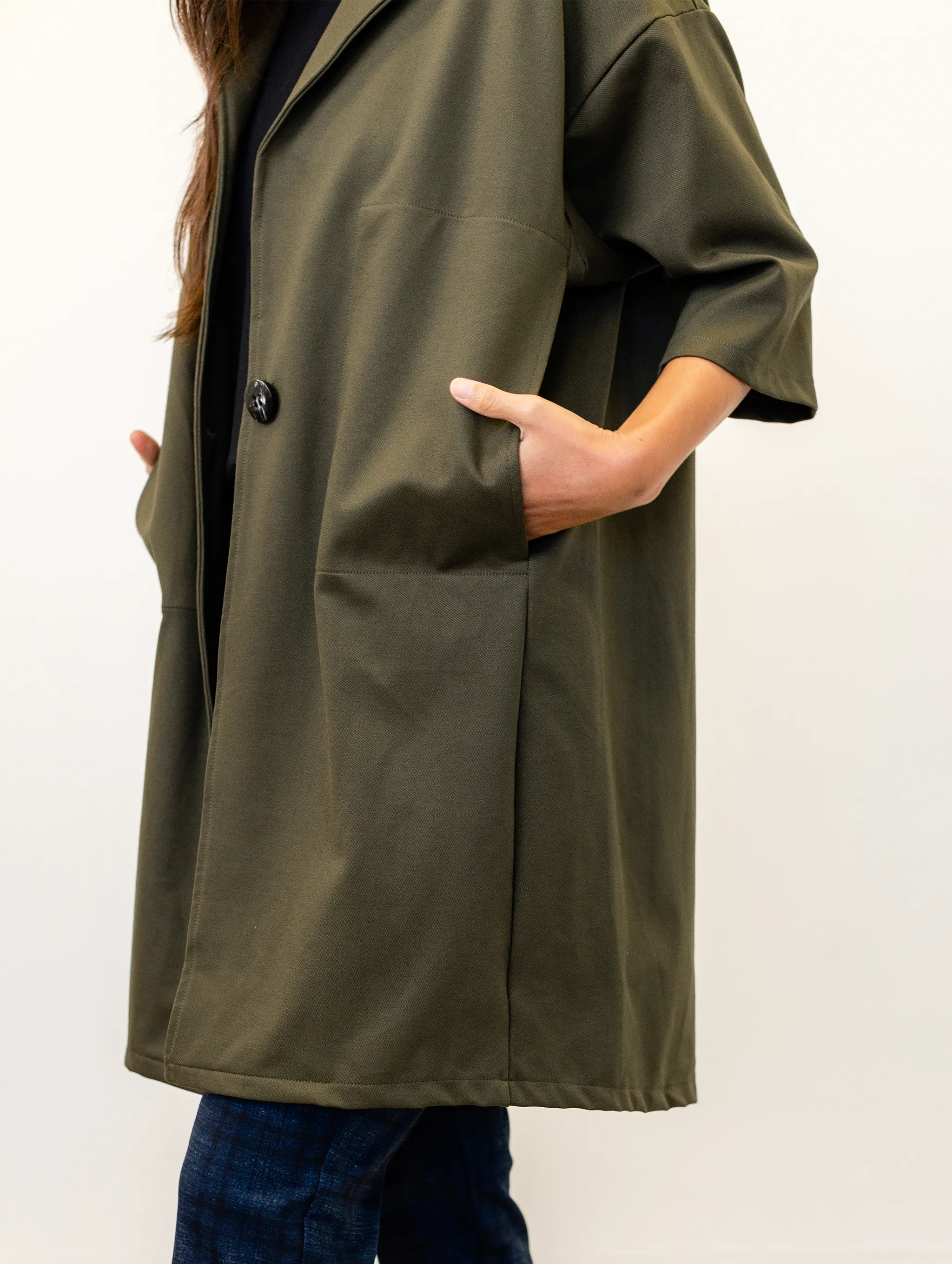 Rachel Coat - Olive Twill Ponte