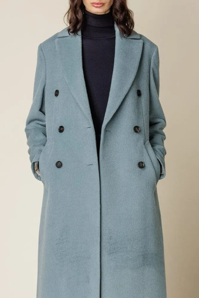 (RTW) Long Double Breasted Coat - Sky Blue Wool Alpaca