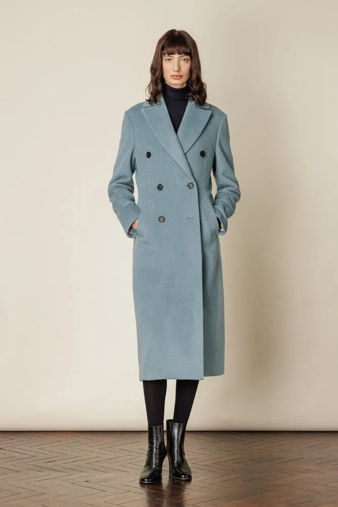 (RTW) Long Double Breasted Coat - Sky Blue Wool Alpaca