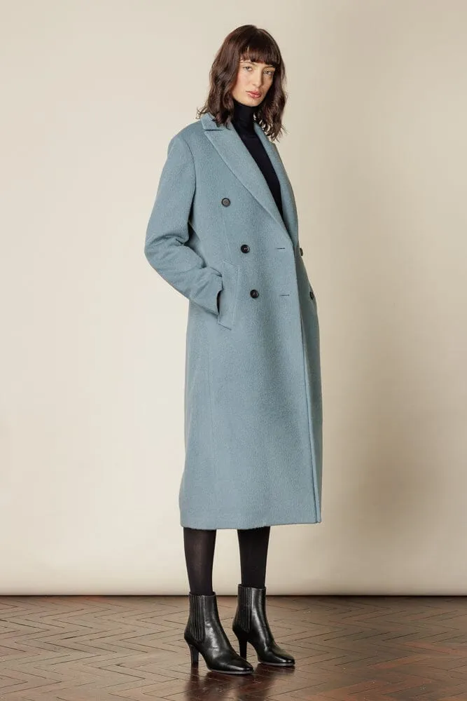 (RTW) Long Double Breasted Coat - Sky Blue Wool Alpaca