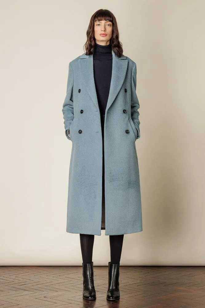 (RTW) Long Double Breasted Coat - Sky Blue Wool Alpaca