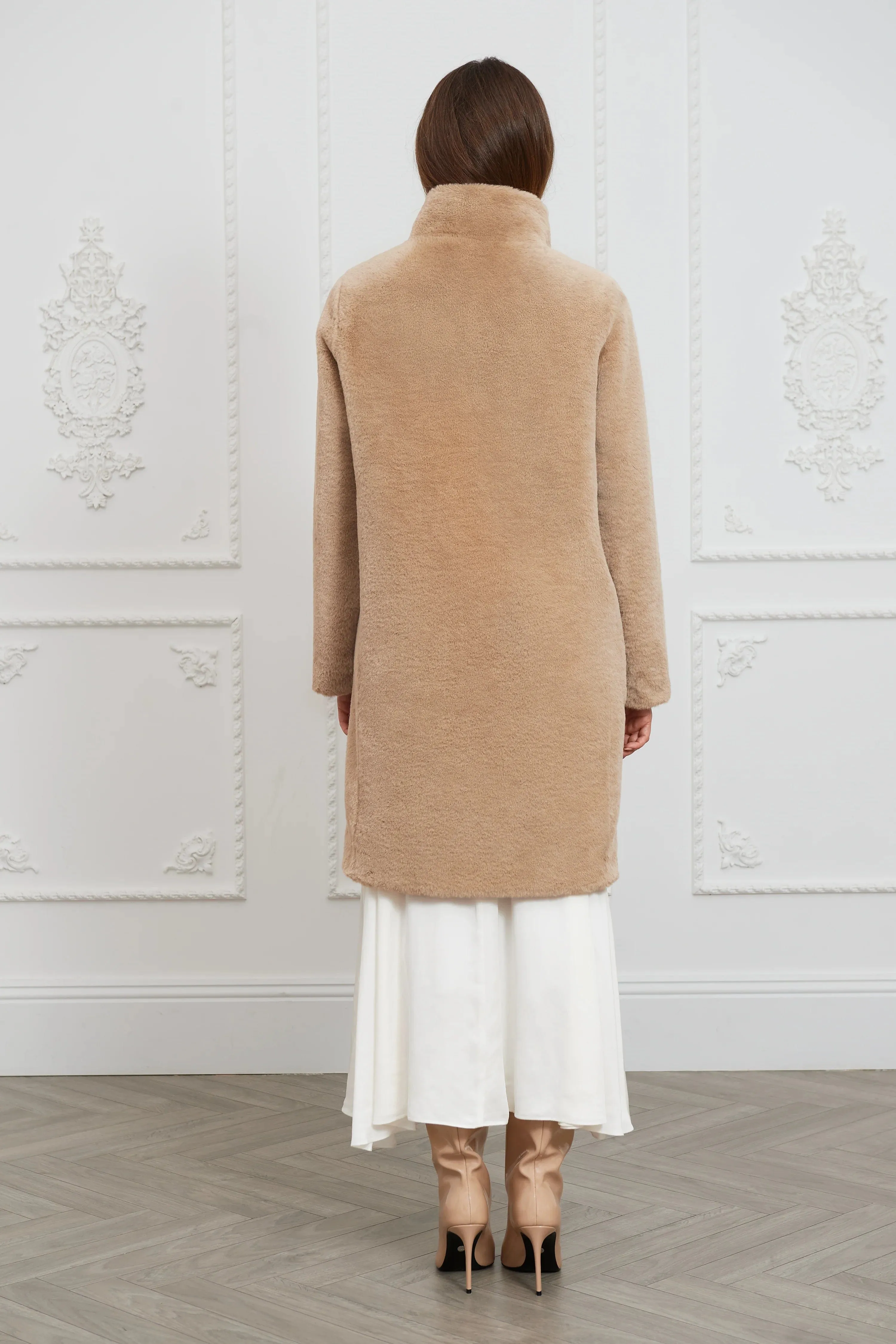 Signature Bette Long Recycled Vegan Fur Coat | Camel