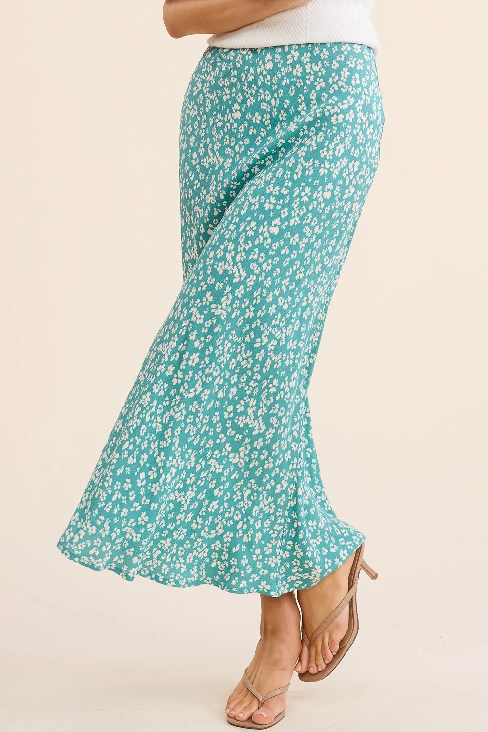 Teal Floral Maxi Skirt