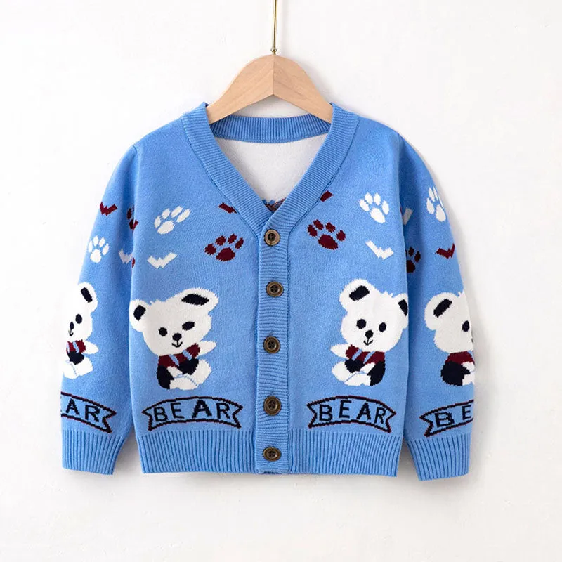 Toddler Kids Solid Cartoon Bear Knitting Sweater Cardigan Coat