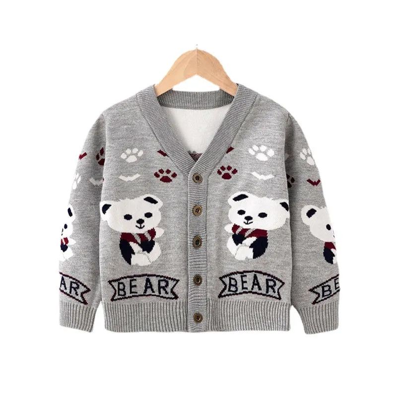 Toddler Kids Solid Cartoon Bear Knitting Sweater Cardigan Coat