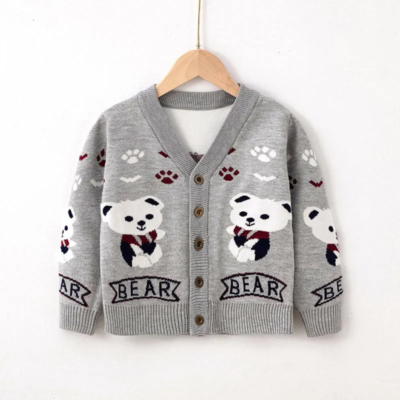 Toddler Kids Solid Cartoon Bear Knitting Sweater Cardigan Coat