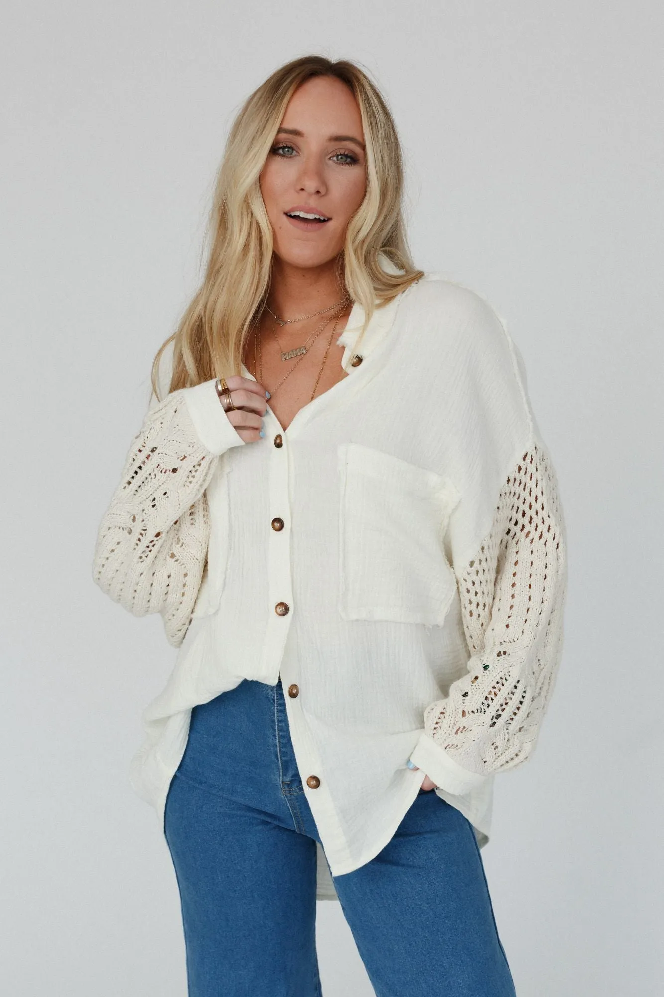 Vacation Mode Button Down Top - Natural