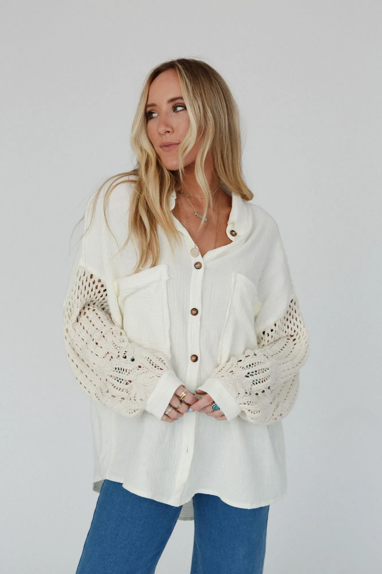 Vacation Mode Button Down Top - Natural