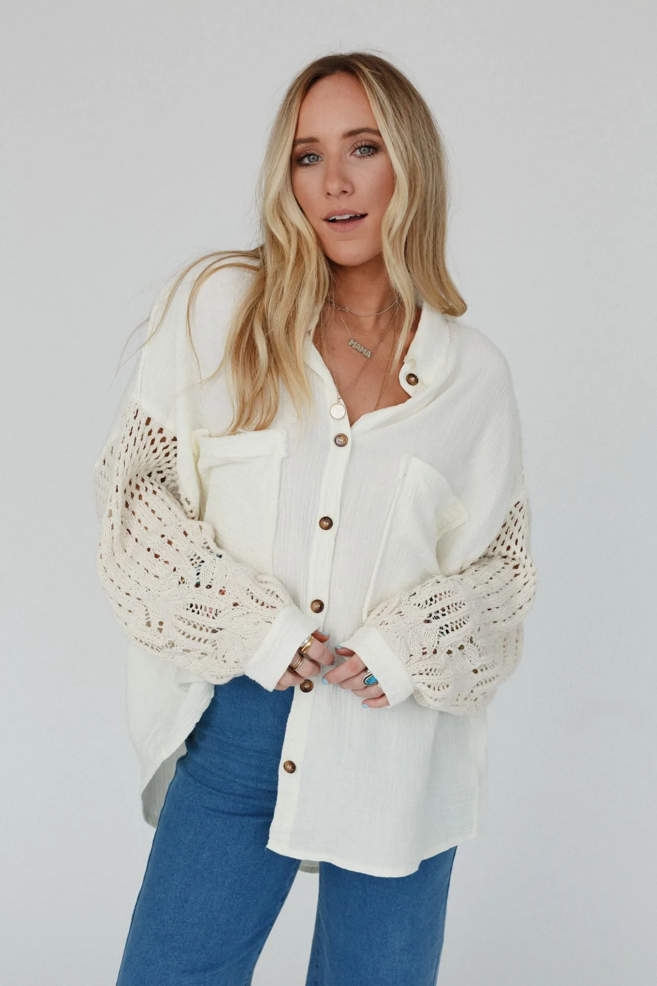 Vacation Mode Button Down Top - Natural