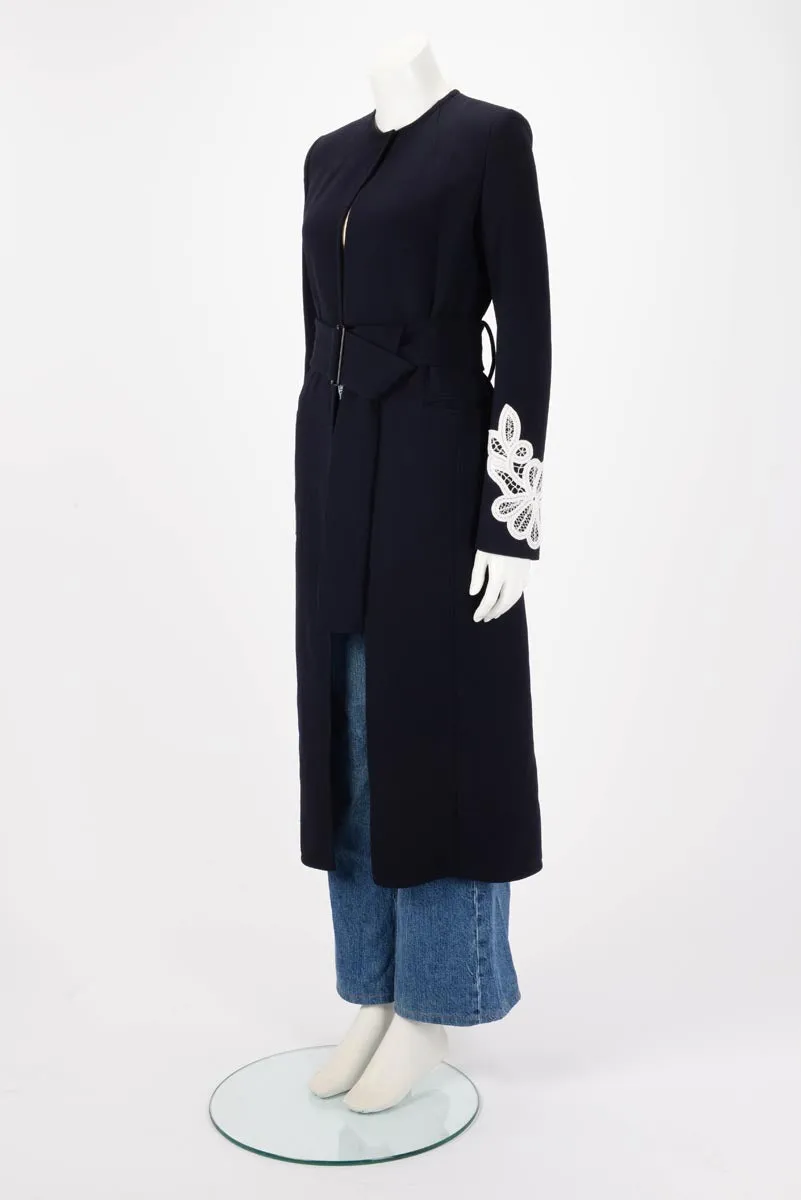 Victoria Beckham Navy Wool Lace Detail Coat UK 10