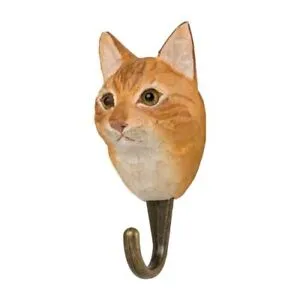 Wildlife Garden Hand Carved Wooden Ginger Cat Hook