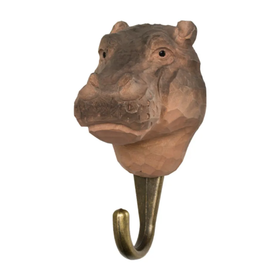 Wildlife Garden Hook Hand Carved Hippopotamus