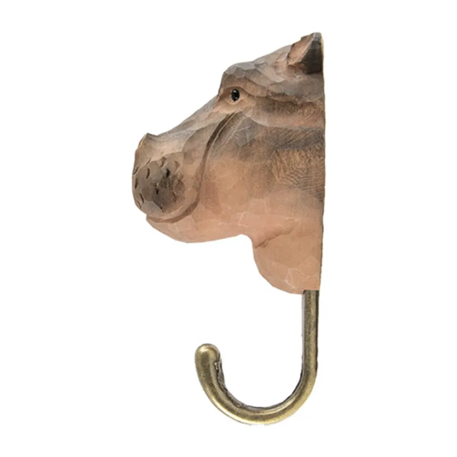 Wildlife Garden Hook Hand Carved Hippopotamus