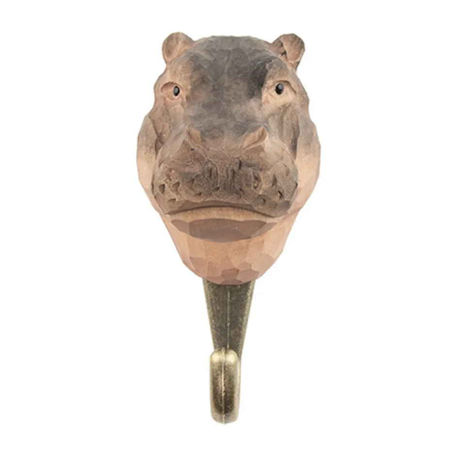 Wildlife Garden Hook Hand Carved Hippopotamus