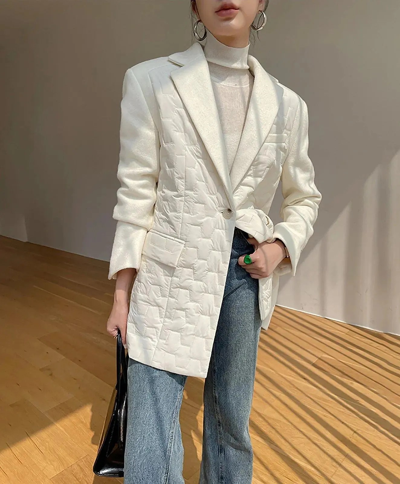 Women Beige Wool Blazer Coat,White Wool Suit,Wool Blazer,Autumn Wool Coat,Wool Jacket Women,White Wool Blazer Coat,Winter Coat,White Suit