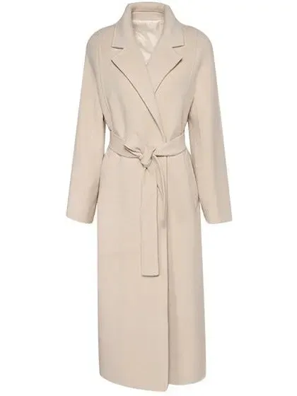 Women’s Belted Cashmere Wool Wrap Coat, Arcade White