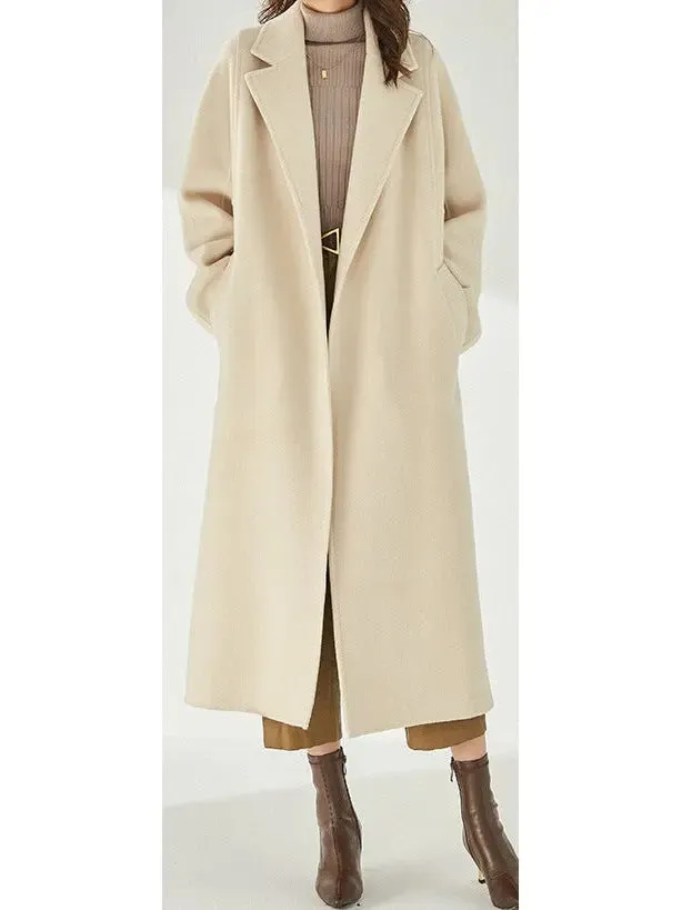 Women’s Belted Cashmere Wool Wrap Coat, Arcade White