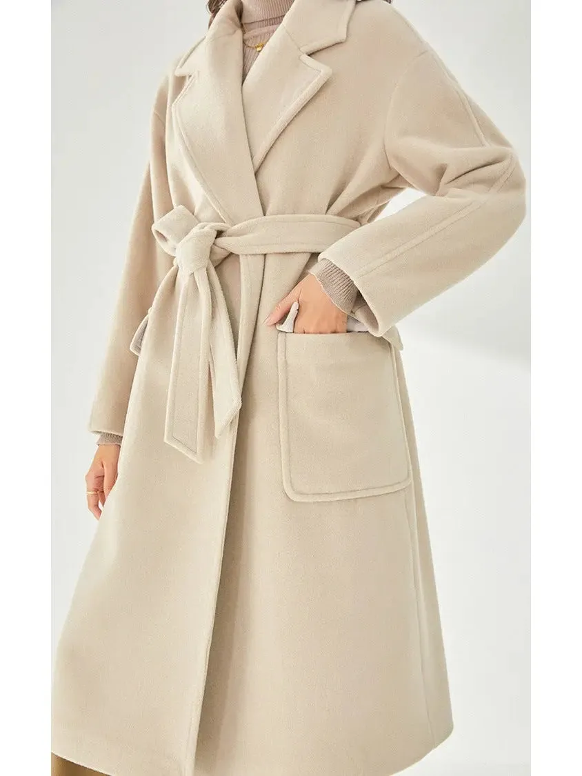 Women’s Belted Cashmere Wool Wrap Coat, Arcade White