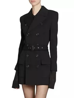 Women’s Belted Double-Breasted Wool-Blend Jersey Trench Coat