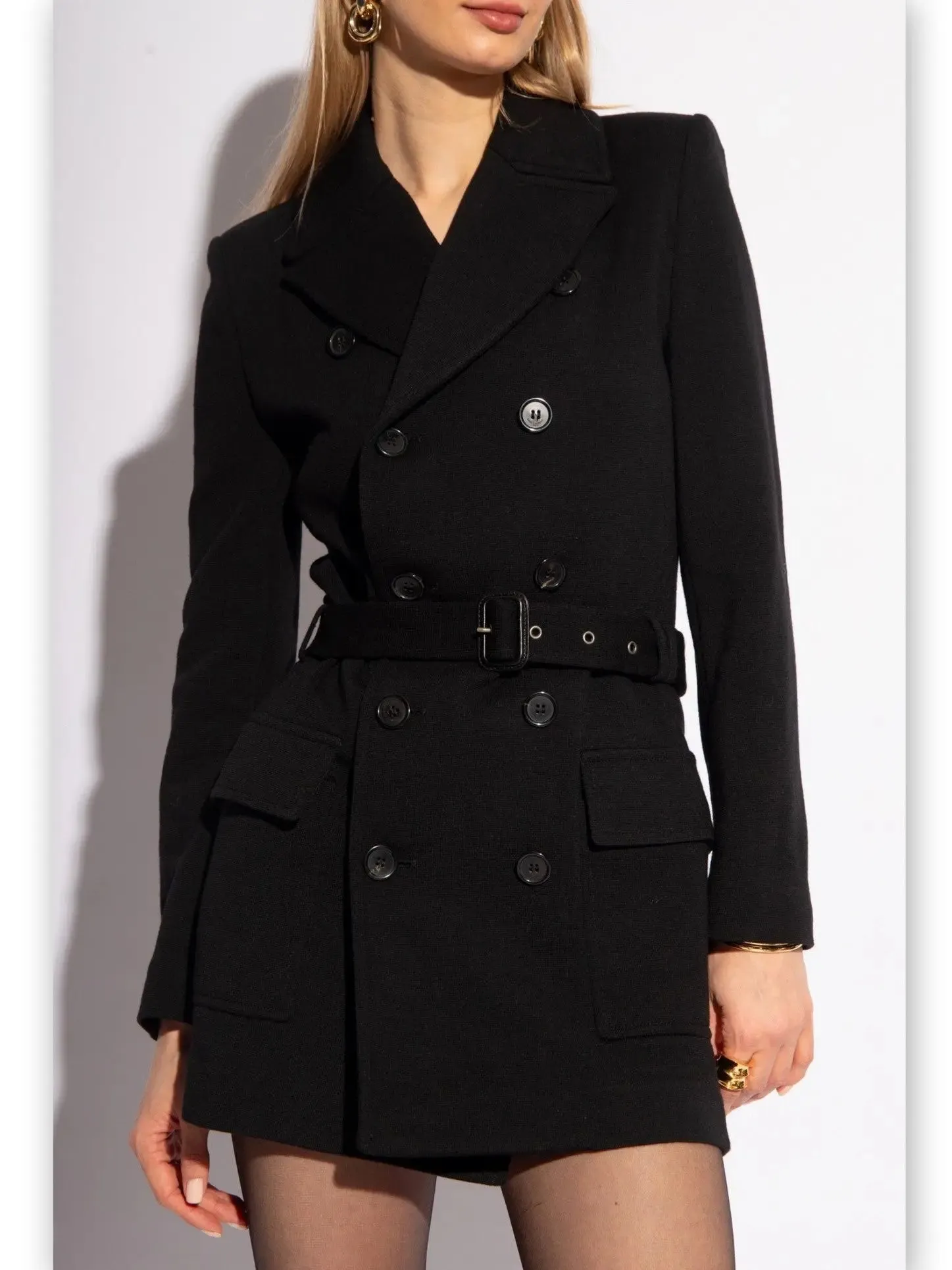 Women’s Belted Double-Breasted Wool-Blend Jersey Trench Coat